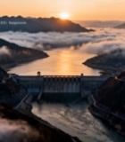  日出时分水库云海景观4181#竖屏 	 