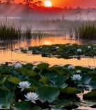  日出时分荷塘自然风光6545#竖屏 	 