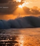  日落时分海浪翻涌的海洋景象2385#竖屏 	 