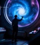  人物于舱内注视宇宙景象5983#竖屏 	 