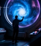  人物于舱内注视宇宙景象5983#竖屏 	 