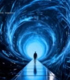  人物穿行科技感隧道2124#竖屏 	 