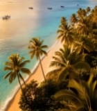  热带海滩海景与棕榈树景观4159#竖屏 	 