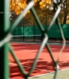  秋日透过围栏看网球场2443#竖屏 	 