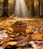  秋日森林中篮子里的核桃1533#竖屏 	 