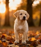  秋日树林中的拉布拉多幼犬7167#竖屏 	 