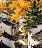  秋日古风村落景象48#竖屏 	 