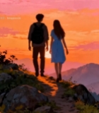  情侣日落山间漫步素材1799#竖屏 	 