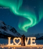  情侣在极光下浪漫相拥(1)5669#竖屏 	 