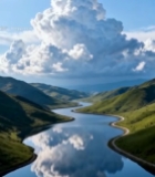  青山绿水间的云景倒影3523#竖屏 	 