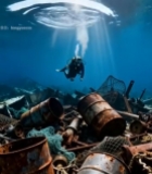  潜水员海底探索水下垃圾场景1969#竖屏 	 