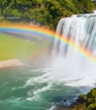  瀑布自然风光带彩虹景观365#竖屏 	 