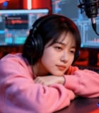  女生在录音室休息场景1690#竖屏 	 