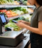  女性超市使用手机购物素材1895#竖屏 	 