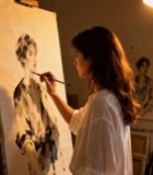  女性画室专注绘画5660#竖屏 	 