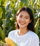  女子手持玉米站在玉米田中7193#竖屏 	 