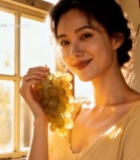  女子手持葡萄室内近景4880#竖屏 	 