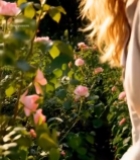  女子嗅闻粉色玫瑰花素材3227#竖屏 	 