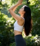  女子户外树林中做瑜伽6279#竖屏 	 