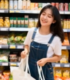  女性在超市手提购物袋5586#竖屏 	 