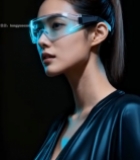  女性佩戴科技感眼镜特写(5)7400#竖屏 	 