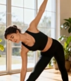  女性室内瑜伽伸展动作画面4375#竖屏 	 