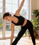  女性室内瑜伽伸展动作画面4375#竖屏 	 