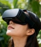  女性户外佩戴虚拟现实眼镜6656#竖屏 	 