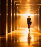  女人在光影走廊中行走(1)5706#竖屏 	 