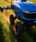  农田蓝色农业机械作业画面7256#竖屏 	 