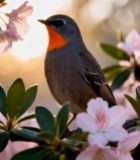  鸟儿栖息于盛开的花枝上6399#竖屏 	 