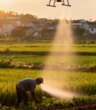  农田无人机喷洒农民劳作画面1062#竖屏 	 