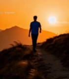  男子山间夕阳下独行3800#竖屏 	 