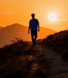  男子山间夕阳下独行3800#竖屏 	 