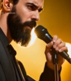  男子手持麦克风演唱画面3756#竖屏 	 