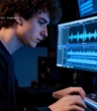  男子操作多屏幕设备工作画面6355#竖屏 	 