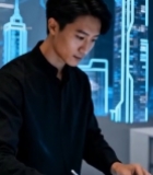  男性设计师操作虚拟建筑模型1483#竖屏 	 