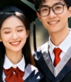  男女毕业生合影素材3266#竖屏 	 