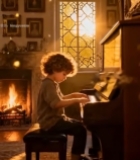  男孩室内钢琴前弹奏3045#竖屏 	 