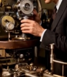 男士操作老式仪器特写(1)7506#竖屏 	 