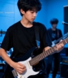  男生室内弹奏电吉他3122#竖屏 	 