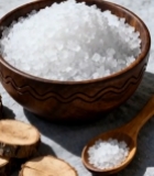  木碗中盛放的白色晶体食材5920#竖屏 	 