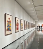  美术馆内观赏传统画作1595#竖屏 	 