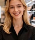  美妆店内微笑女性模特619#竖屏 	 