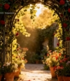  玫瑰花拱门庭院风景1919#竖屏 	 