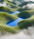  绿色山丘湖泊合成景观6548#竖屏 	 