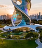  螺旋造型现代大楼全景867#竖屏 	 