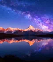  星空下雪山湖泊全景2222#横屏 	 -