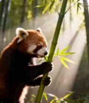  小熊猫竹林中抱竹子画面2666#横屏 	 - 