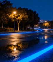 夜晚湿滑道路及路边景观776#横屏 